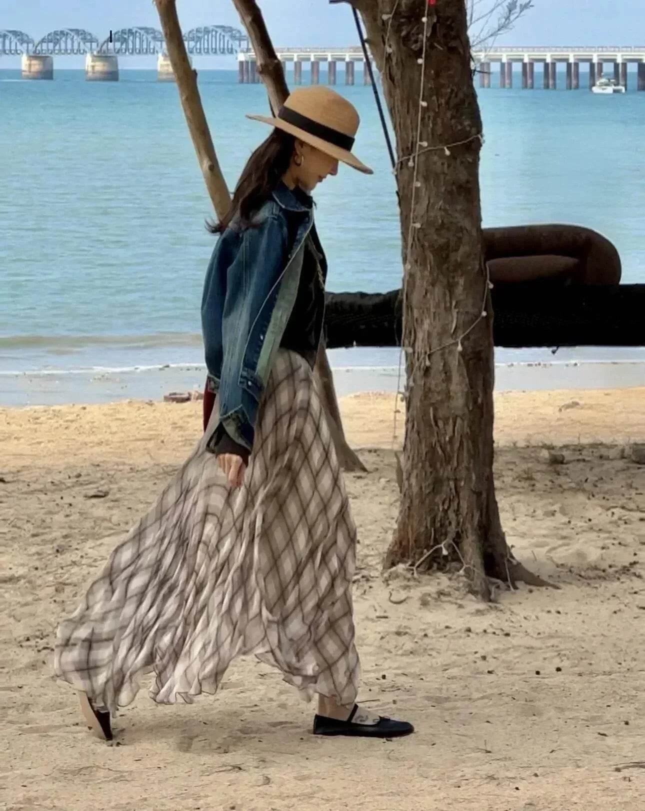 Women’s French Style Check Midi Skirt with Pockets – Chic & Classic - MODISH X 