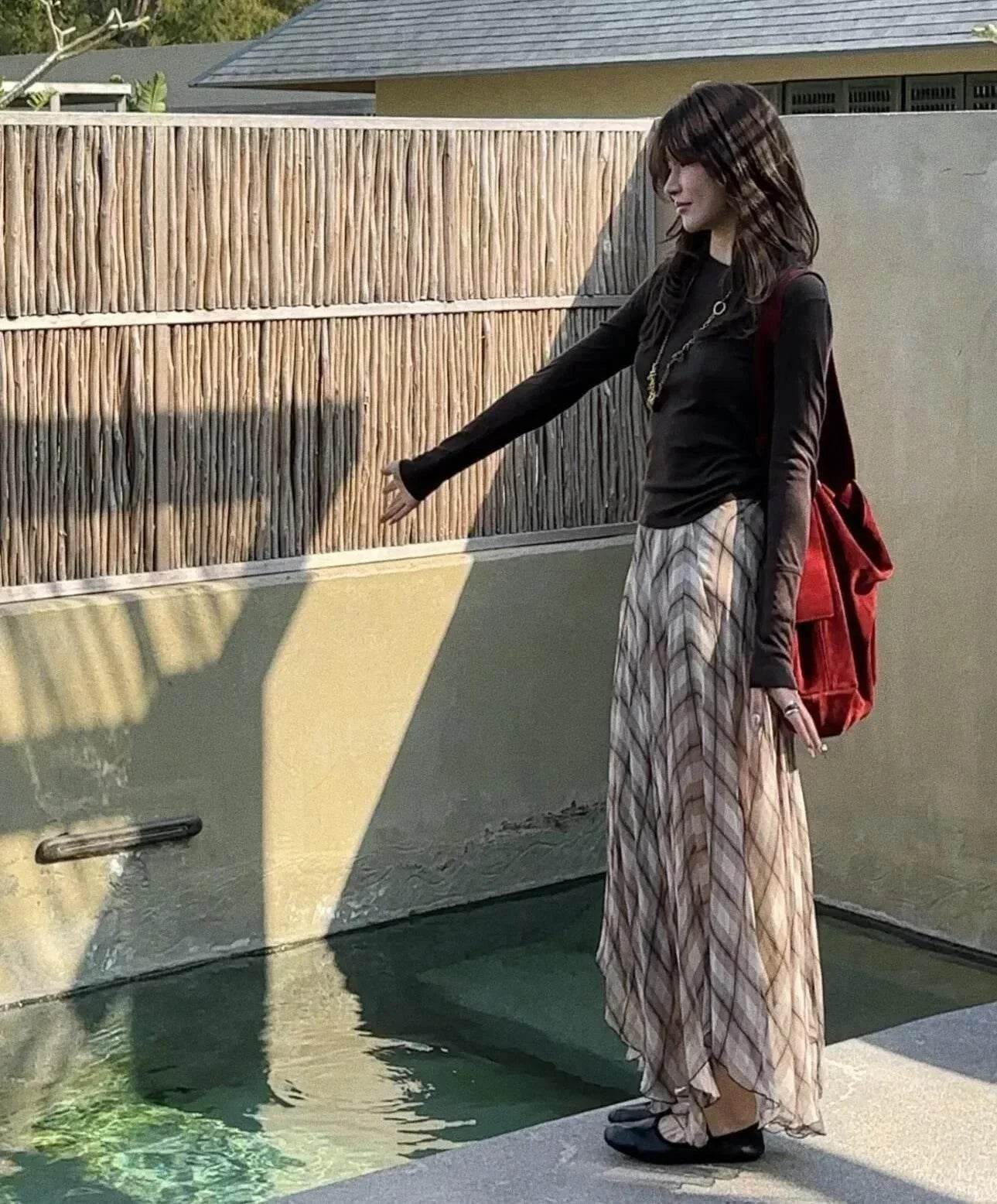 Women’s French Style Check Midi Skirt with Pockets – Chic & Classic - MODISH X 