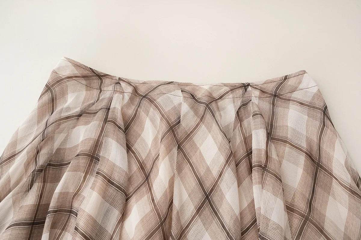 Women’s French Style Check Midi Skirt with Pockets – Chic & Classic - MODISH X 