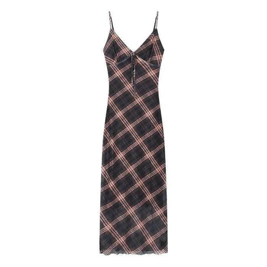 Women’s French Style Grid Strap Dress – Chic Summer Elegance - MODISH X 