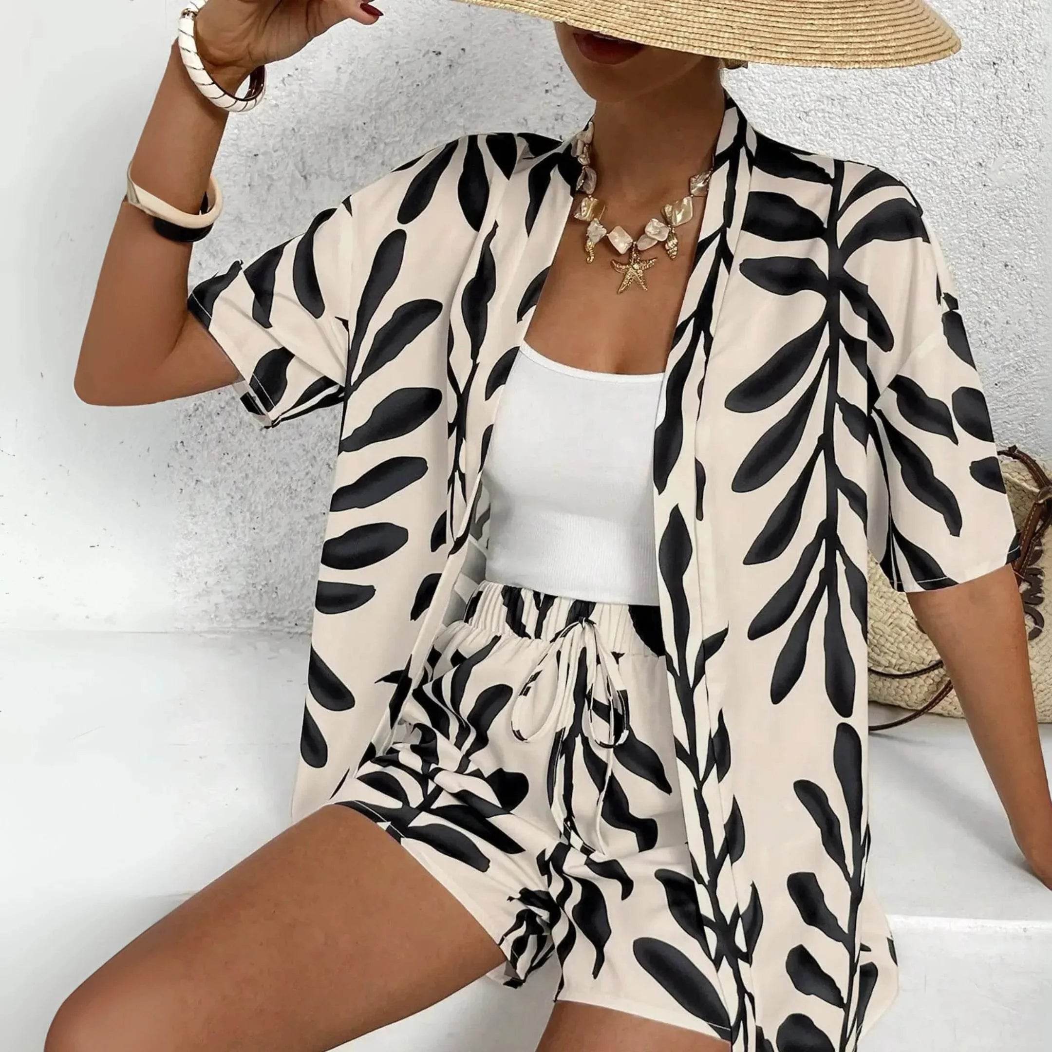 Women’s Casual Geometric Print Blouse & Loose Shorts – Summer Vibes - MODISH X 