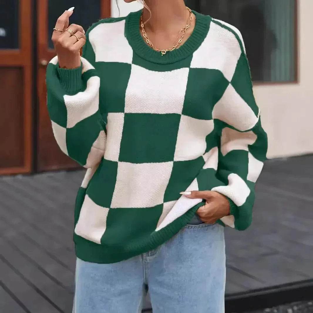 Women’s Loose Casual Color Block Crew Neck Sweater – Cozy & Stylish - MODISH X 