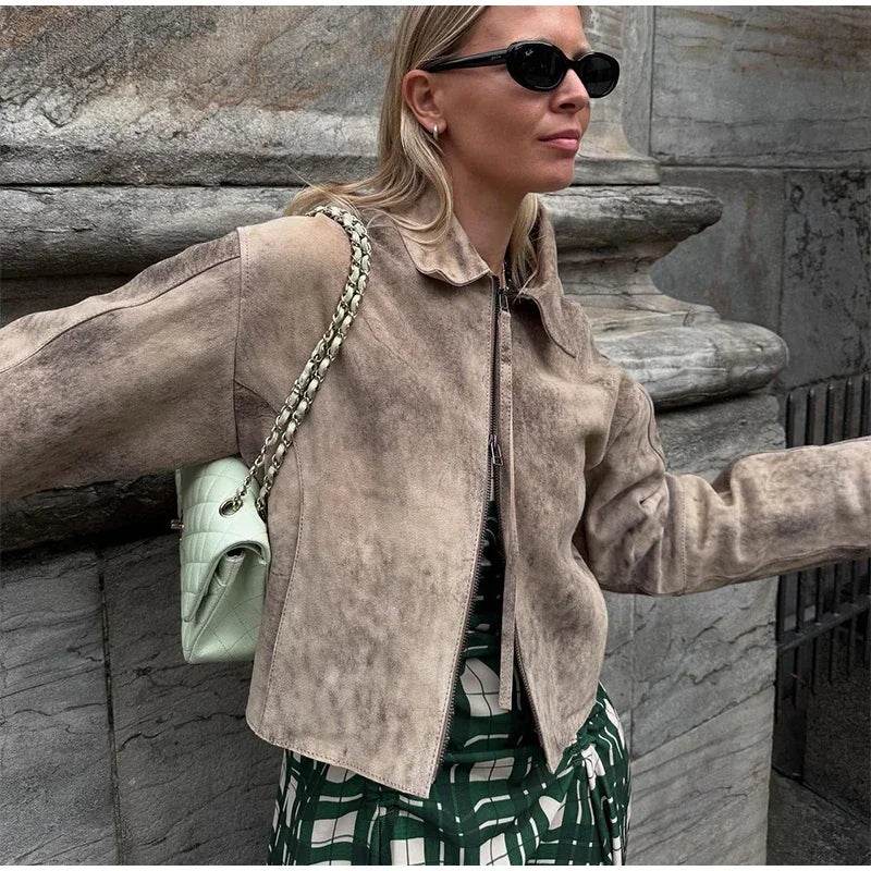 Women’s Vintage Tie-Dye Suede Jacket – Retro, Bold & Stylish - MODISH X 