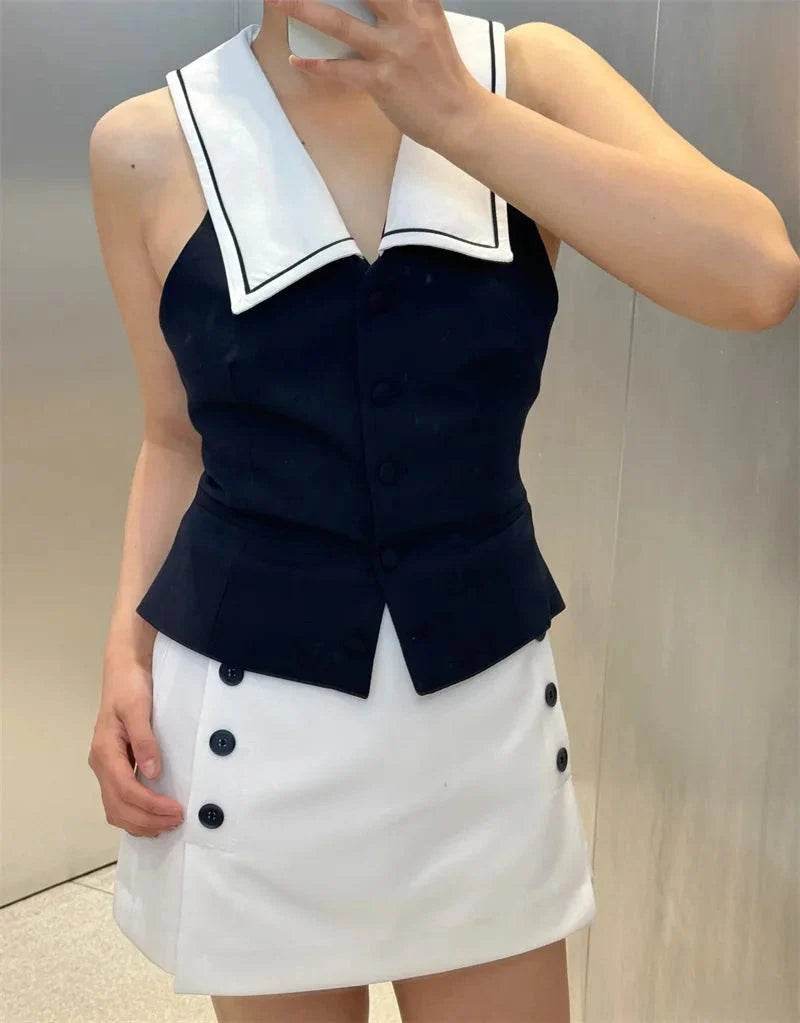 Women’s Sailor Suit Sleeveless Top with Open Back – Summer Chic - MODISH X 