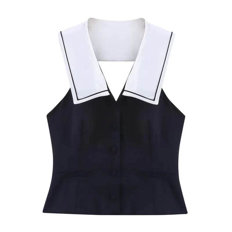 Women’s Sailor Suit Sleeveless Top with Open Back – Summer Chic - MODISH X 
