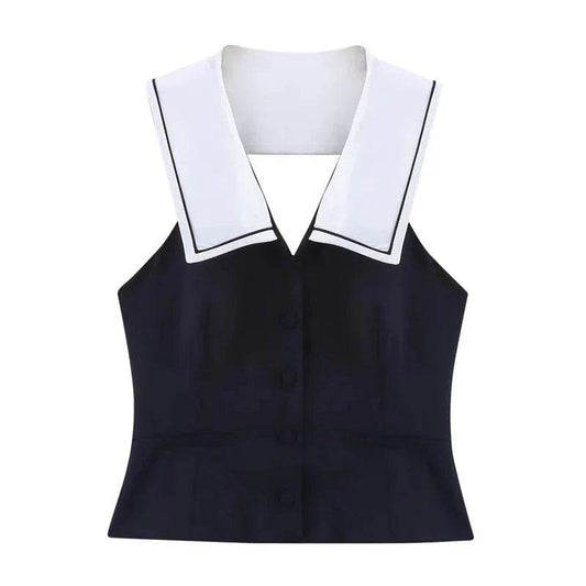 Women’s Sailor Suit Sleeveless Top with Open Back – Summer Chic - MODISH X 