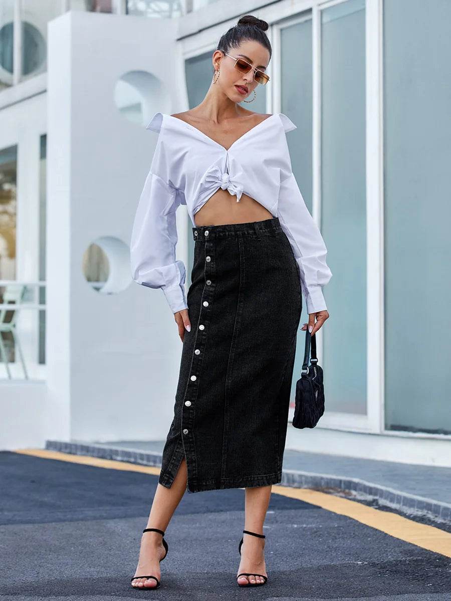 Women's Denim High-Waist Skirt – Stylish & Chic for Every Occasion - MODISH X 