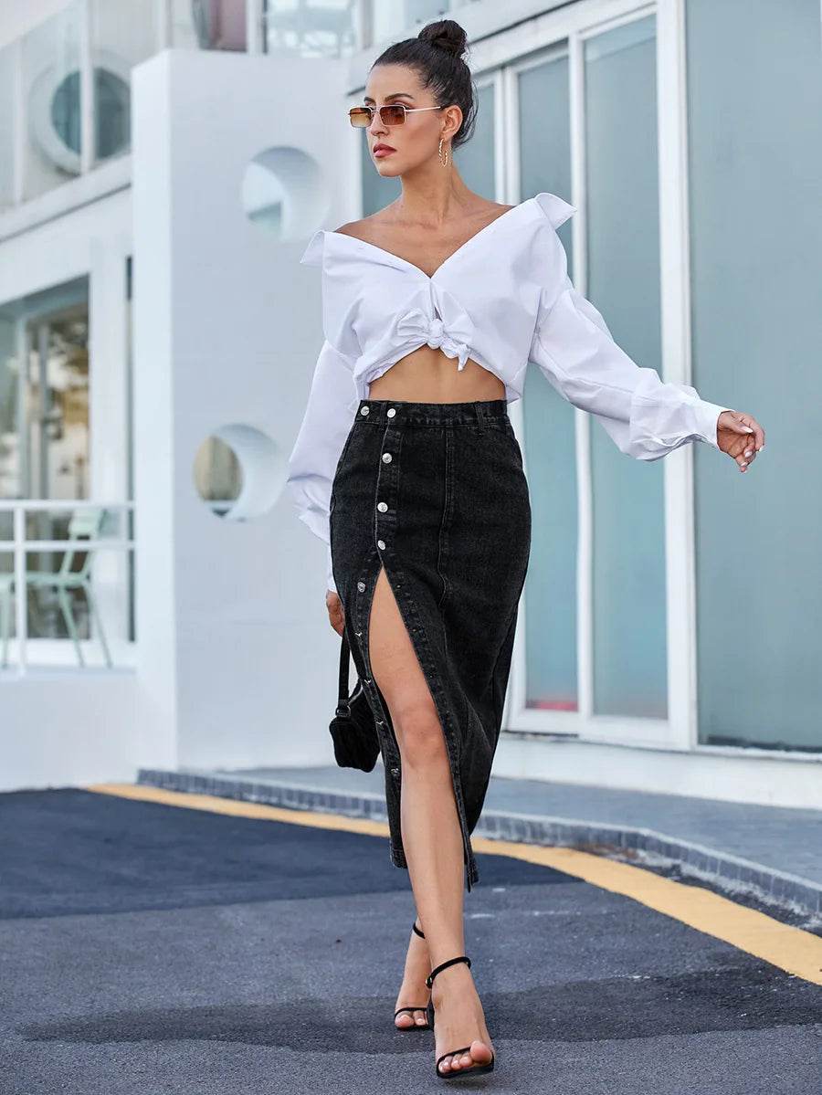 Women's Denim High-Waist Skirt – Stylish & Chic for Every Occasion - MODISH X 
