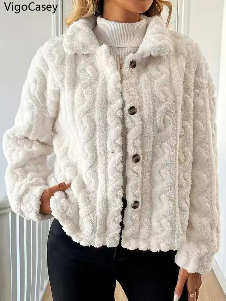 Women’s White Plush Winter Jacket – Cozy, Elegant & Chic