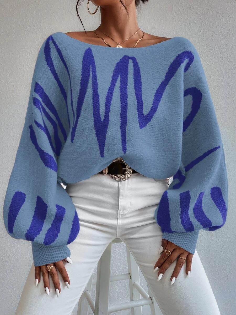 Women's Lantern Sleeve Pullover Sweater – Loose Fit Stylish Loose Fit - MODISH X 