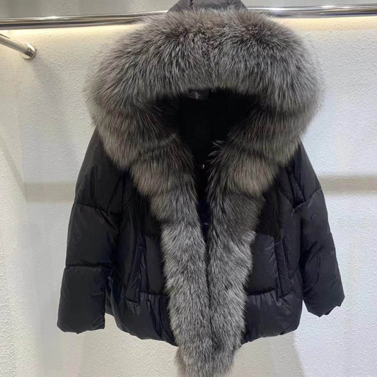 Women's Duck Down Jacket with Fox Fur Collar – Stylish & Warm Winter Coat - MODISH X 