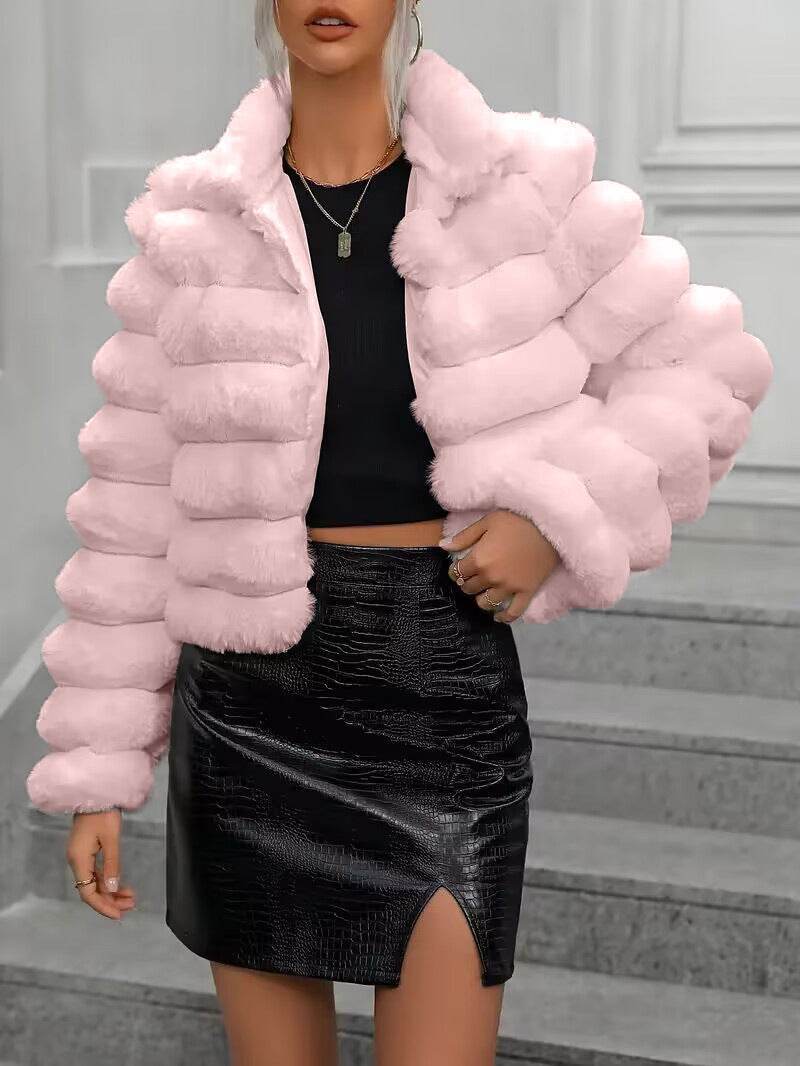 Women's Short Faux Fur Coat – Winter Warmth in Bold Colors - MODISH X 