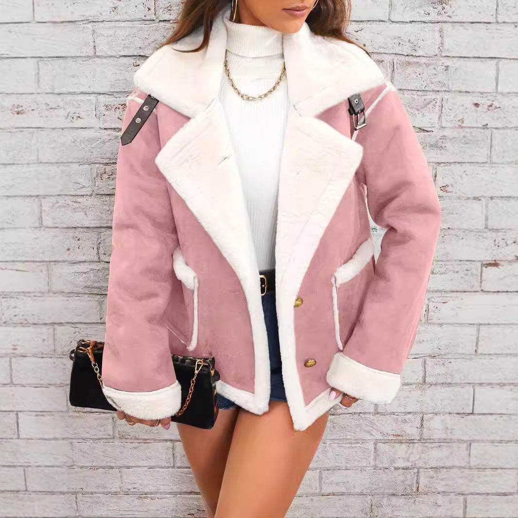 Women's Plush Polo Collar Jacket – Warm, Stylish & Casual Winter Wear - MODISH X 