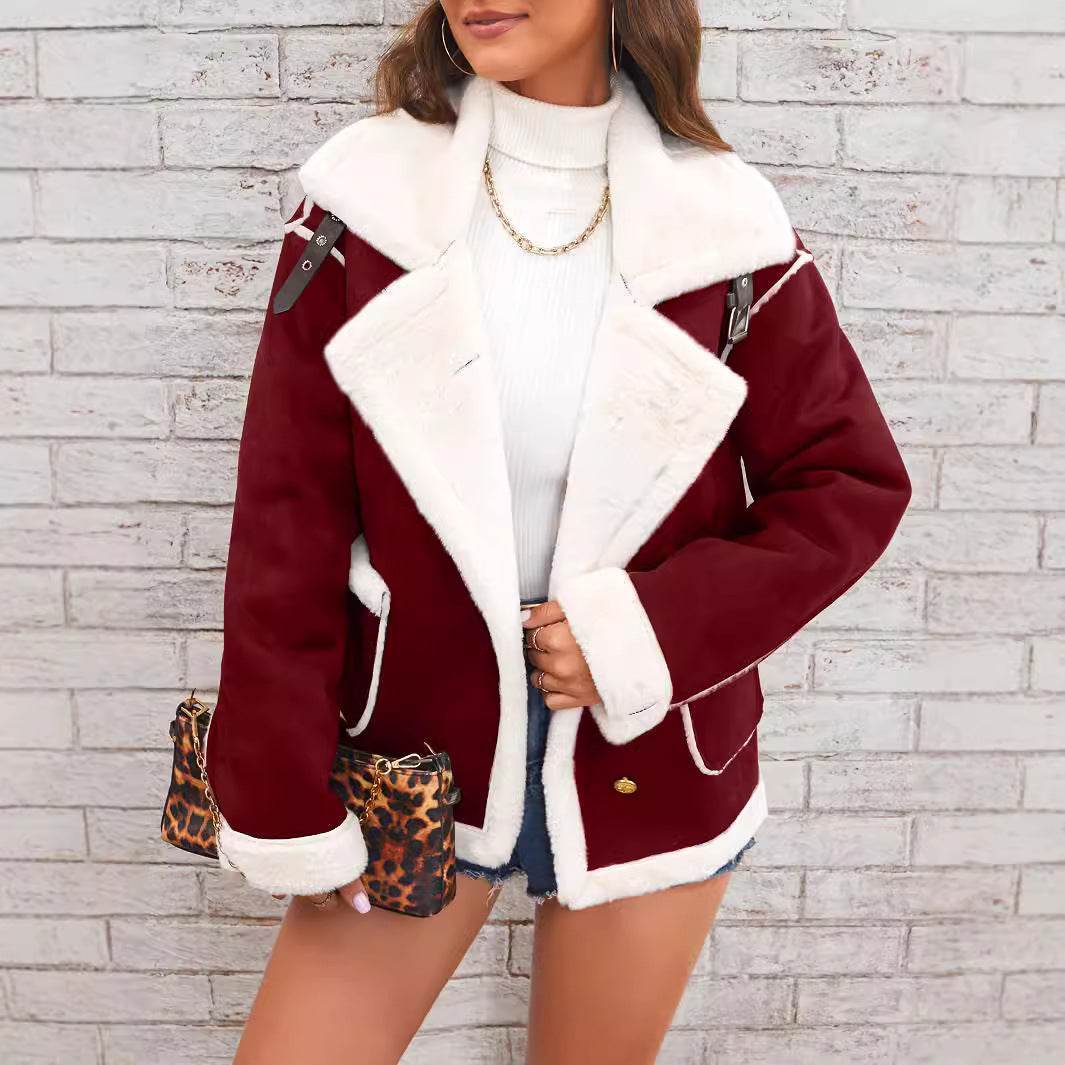 Women's Plush Polo Collar Jacket – Warm, Stylish & Casual Winter Wear - MODISH X 