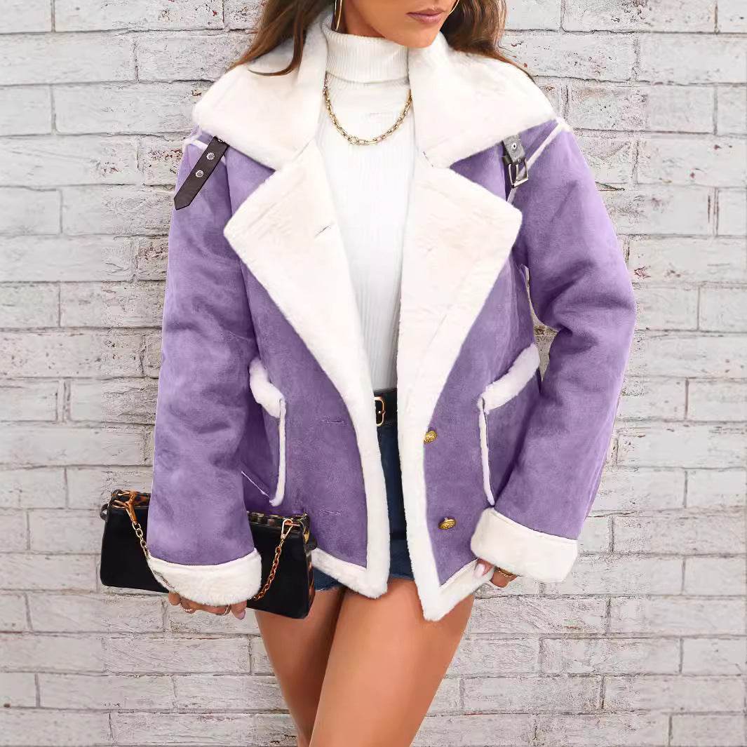 Women's Plush Polo Collar Jacket – Warm, Stylish & Casual Winter Wear - MODISH X 