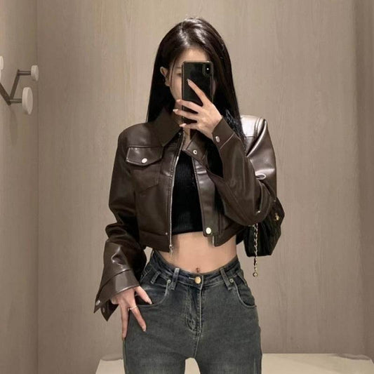 Women's Coffee Leather Motorcycle Jacket - Modish Style | Retro Jacket - MODISH X 