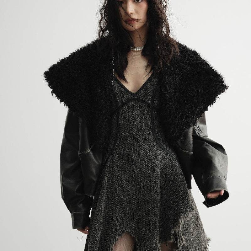 Women’s Big Fur Collar Leather Jacket – Stylish, Edgy & Warm - MODISH X 