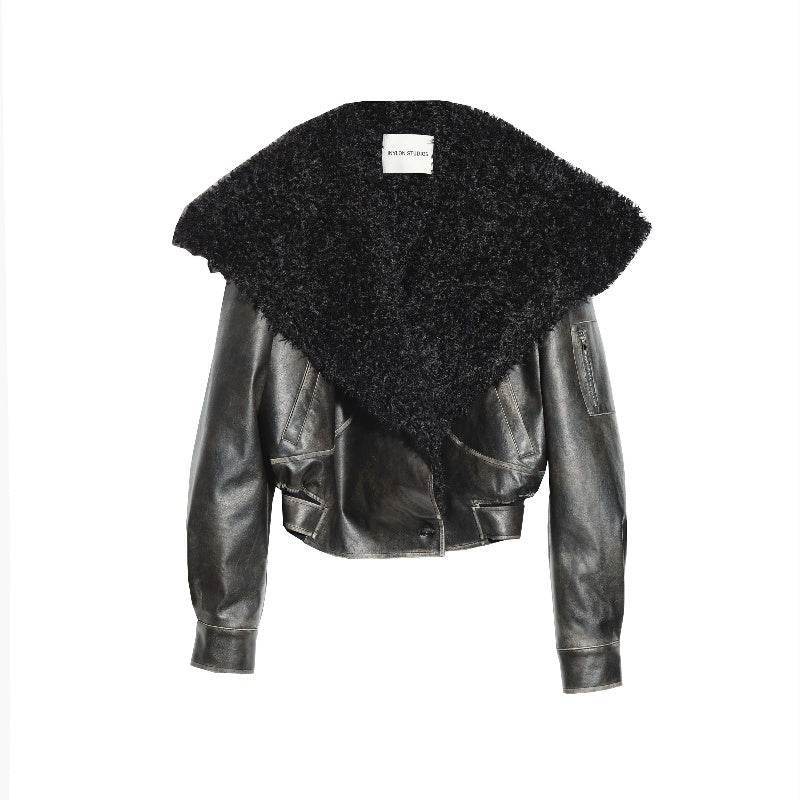 Women’s Big Fur Collar Leather Jacket – Stylish, Edgy & Warm - MODISH X 