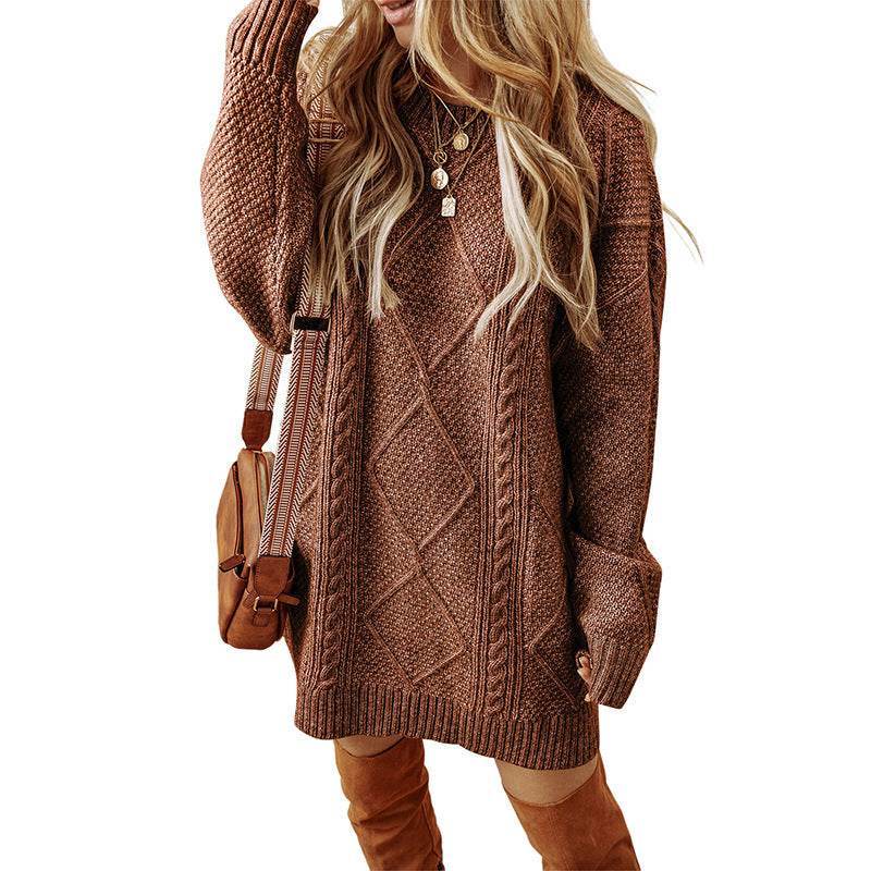 Women's Loose-Fit Sweater Dress – Cozy Winter Pullover - MODISH X 